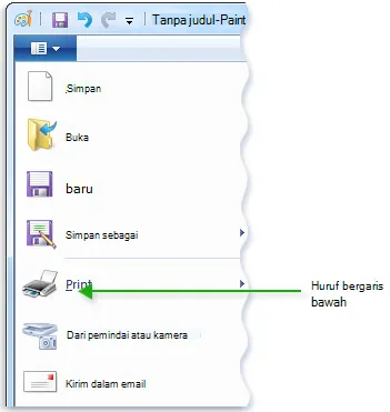 Gambar menu Paint yang menampilkan huruf bergaris bawah dalam perintah menu